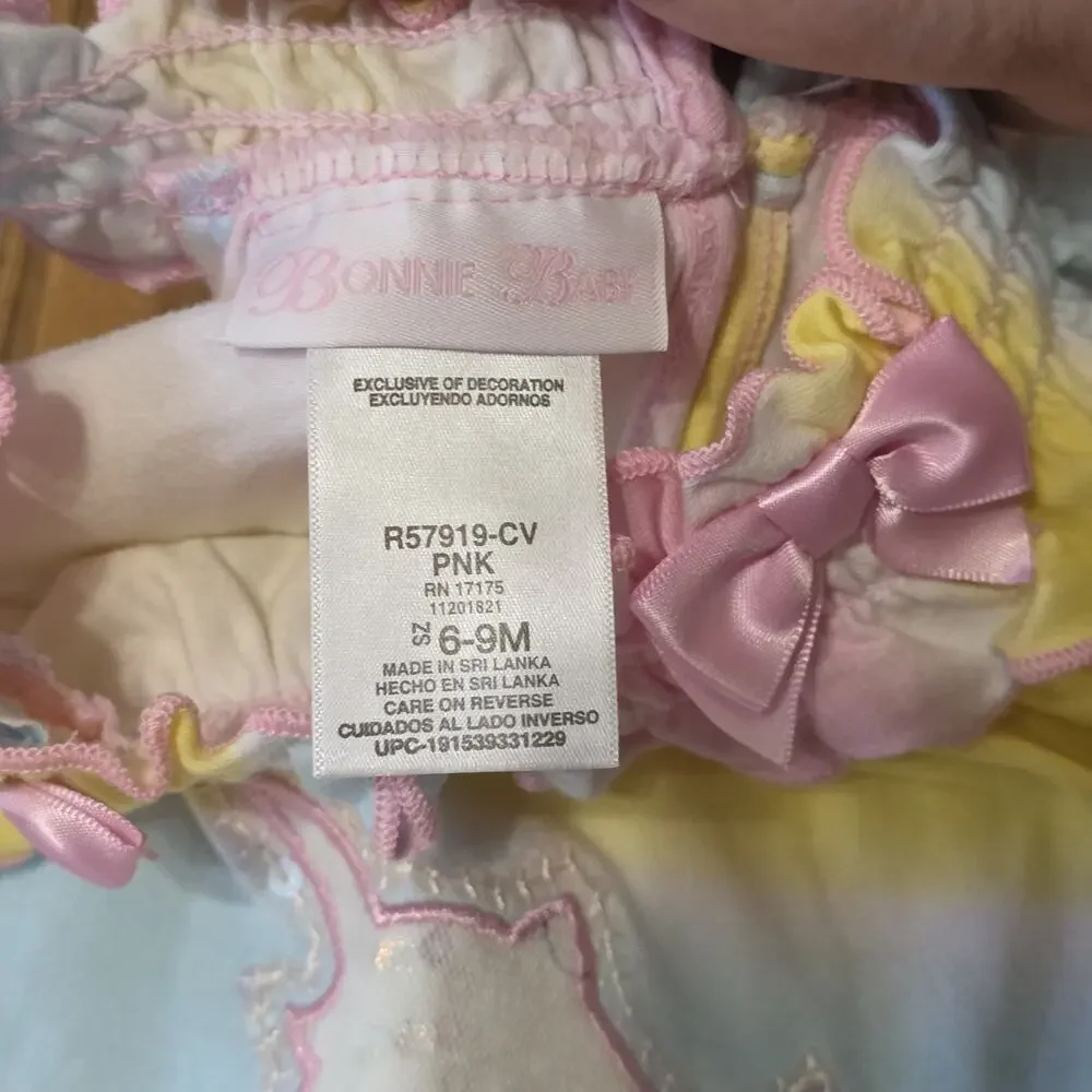 Bonnie Baby Girls 6-9M Pastel Tie Dye Unicorn Romper Ruffle Tulle NWT